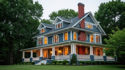 Beautiful two story house with porch and chimney