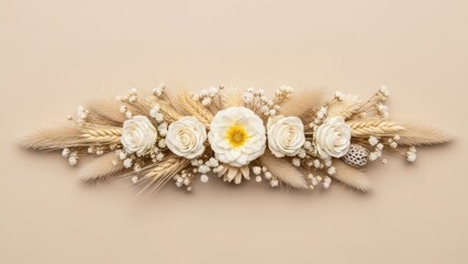 Beautiful floral arrangement with white roses and dried grasses