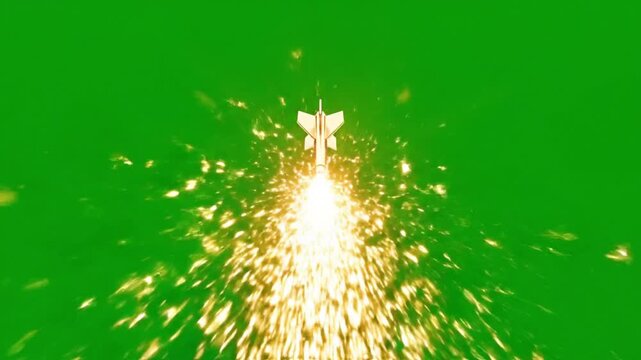 Arrows flying through air with sparks on green background, motion graphics elements