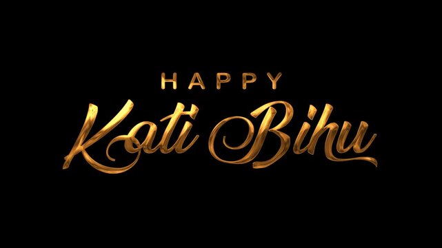 Happy kati bihu text animation in gold. Perfect for festive banners, greeting cards, social media posts, and event invitations.