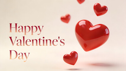 Happy Valentine&rsquo;s Day Greeting Card with Floating Red Hearts