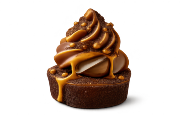 Delicious chocolate caramel cupcake with transparent background image.