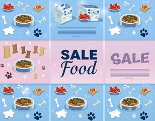 Pet Food Sale Banner Background Featuring Colorful Bowl Icons for Advertising, Marketing, and Animal Care Promotions Isolated Cutout