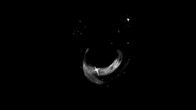 Twinkling star blinking and circle blast for cartoon animation video, Star sparkle white twinkle stars, Gold particle trail entering from left of frame useful for transition and wipe effect