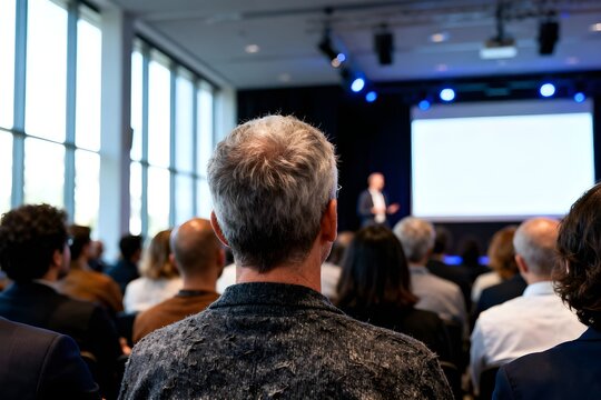 Menschen bei einer inspirierenden Konferenz im modernen Auditorium &ndash; Fokussiertes Publikum