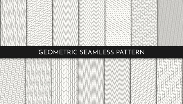 Vector illustration. Seamless backgrounds set. Vintage retro 80s-90s fashion. Funky graphic concept. Geometric linear element. Repeat banner. Print, web template. Minimalist black and white backdrop