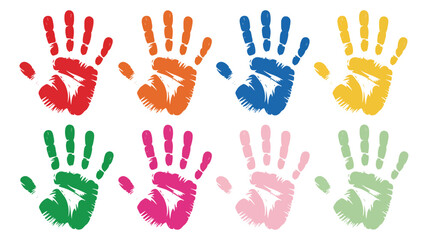 Colorful Child Handprint Collection Vector Illustration Featuring Left and Right Handprints Set for Kids Art Projects Preschool Activities Creative Designs Greeting Cards Posters Educational Crafts