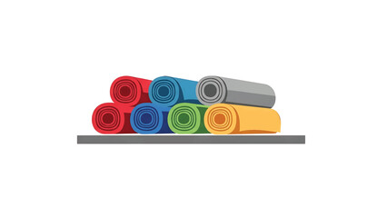 Stack of colorful rolled-up exercise mats on a shelf