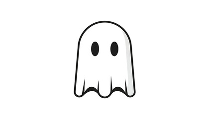 A simple white ghost icon with two black eyes and a wavy hem on a white background