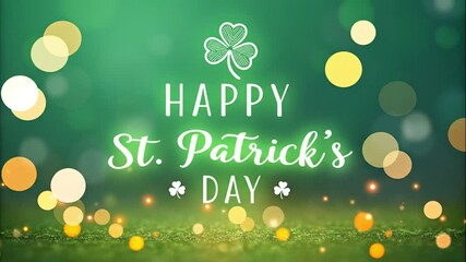 Happy St. Patrick’s Day! Festive Green & Gold Bokeh Background with Shamrock Holiday Greeting