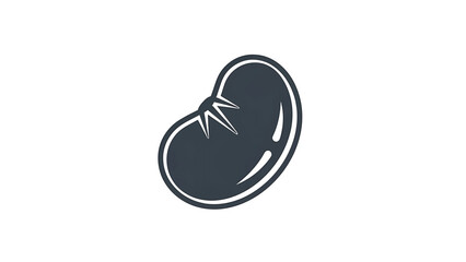 Fototapeta premium A simplified, dark blue bean shape with a white outline and curved lines on a white background