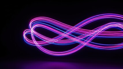 Abstract streaks of pink and blue light form a flowing, infinite loop