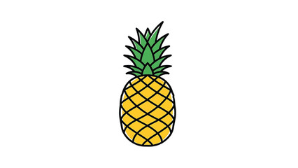 Obraz premium A minimalist, flat-style illustration of a golden pineapple with green leafy crown, set against a white background