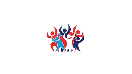 Obraz premium Group of abstract figures in blue, red, and white dancing joyfully