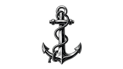 Detailed illustration of a classic ship anchor with intertwined rope design © msunny93