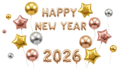 Happy new year 2026 celebration background with balloons and stars