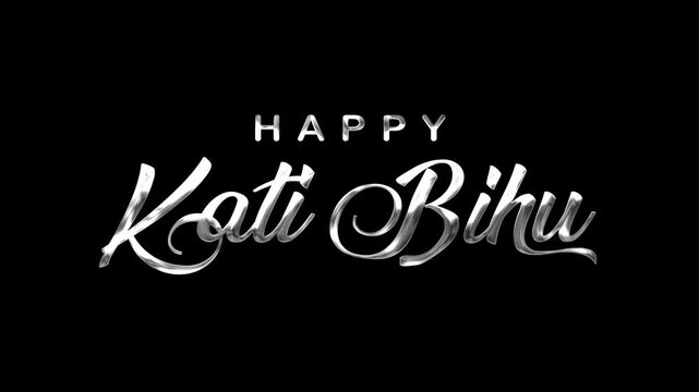 Happy kati bihu text animation in silver. Suitable for festive greetings, digital invitations, social media posts, and print designs.