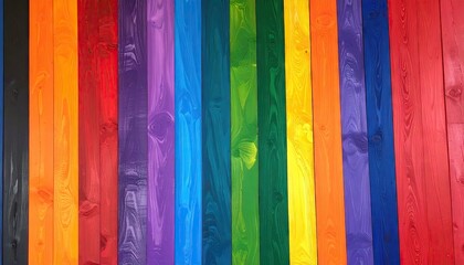 Vibrant Vertical Rainbow Colored Wooden Planks Background with Natural Wood Grain Texture and White Specks