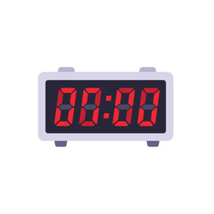 Rectangular digital alarm clock with red display, icon, isolated flat style vector illustration