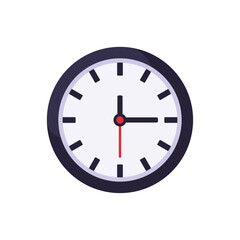 Round wall clock with simple analog hands, icon, isolated flat style vector illustration