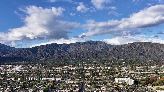 Aerial footage of the majestic San Gabriel Mountains in Duarte California USA