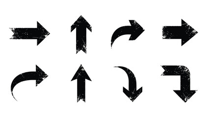 Collection of black grunge style arrows pointing in various directions