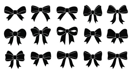Fototapeta premium Collection of black bows arranged in a grid pattern on a white background