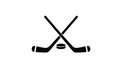 Two crossed hockey sticks and a puck on a white background