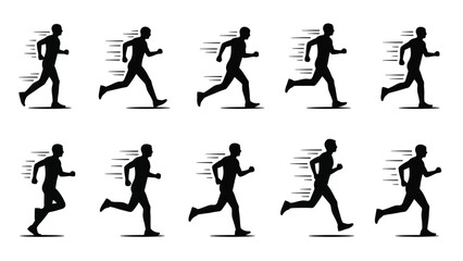 Fototapeta premium Silhouettes of runners depicting a running cycle in a linear arrangement