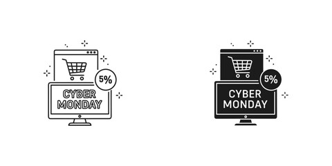 Cyber Monday Shopping Concept with Shopping Cart and Discount Tags