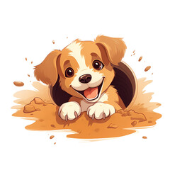 Playful puppy digging in garden soil