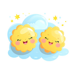Joyful sun and cloud friends embrace happiness
