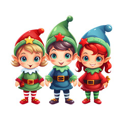 Vibrant Christmas elves illustration without background