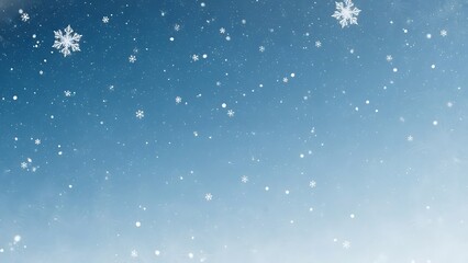Fototapeta premium Snowfall background texture with blue gradient and fluffy snowflakes