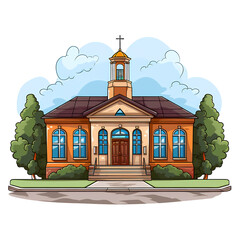 Vibrant Traditional Schoolhouse Facade Illustration