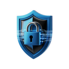 Blue Shield with Padlock and Digital Circuitry on Black Background security protection