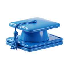 Blue Graduation Cap on Stacked Books 3D Icon with Tassel academic education