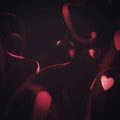 Abstract hearts in red glow