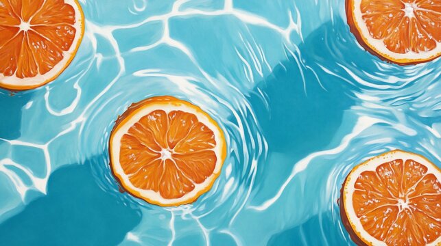 Floating Orange Slices in Pool, Summer Refreshment