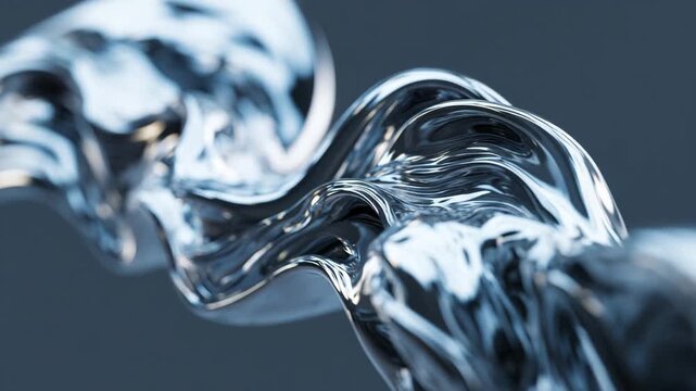 4K Abstract chrome liquid wave flowing metal texture background 3d render video