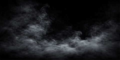 Abstract motion of white smoke and dark steam clouds swirling against a black background with ethereal light and air © NOT BAD