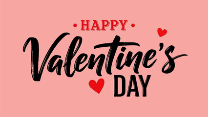 Obraz premium Romantic hand-drawn Happy Valentine's Day lettering design with hearts on a pink background for love celebrations
