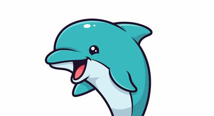 Obraz premium Cute cartoon dolphin with a happy expression and open mouth.