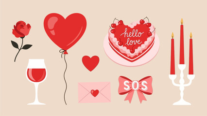 Valentine's Day Celebration Objects and Romantic Symbols