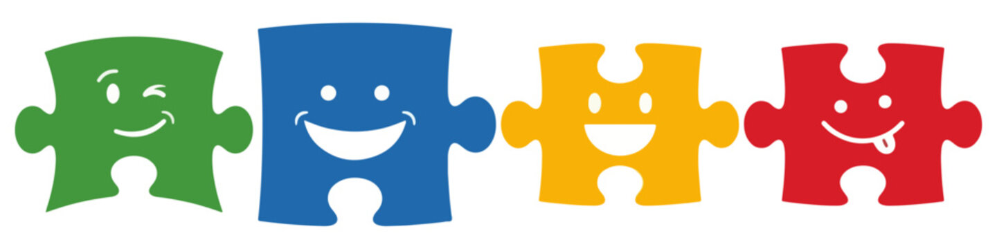 Puzzle piece with smile Flat Vector Illustration on Transparent Background