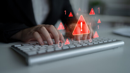 Concept of a critical security warning and system error. This alert signifies a significant...