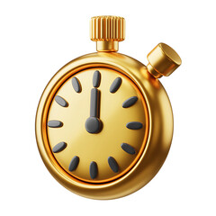 Golden Stopwatch Icon Showing 12 Oclock Isolated on Black Background timer time