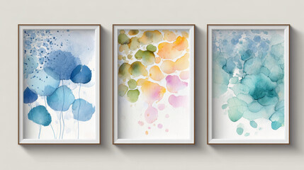 &ldquo;Watercolor Framed Art Set on White Background &ndash; Hand-Painted Wall Decor&rdquo;