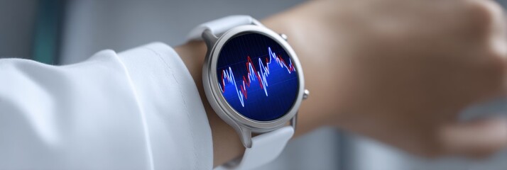 Smartwatch Displaying Heart Rate Data on Wrist During Fitness Activity Indoors in Modern Setting