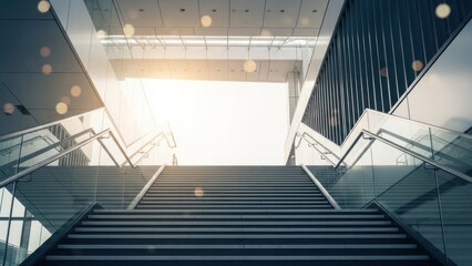 Fototapeta premium Modern architectural staircase leading upwards bathed in natural light